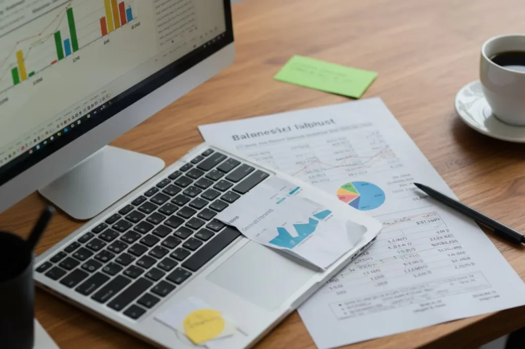 Imagem de documentos financeiros, destacando a importância da análise detalhada em due diligence para identificar riscos e oportunidades financeiras.