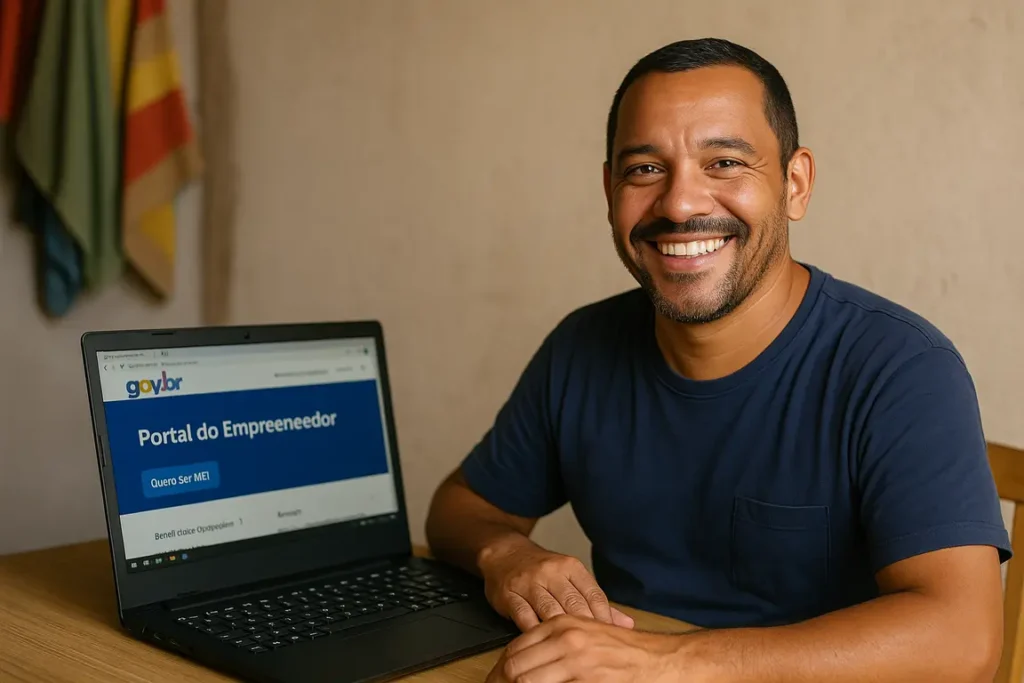 Empreendedor acessando o Portal do Empreendedor em 2025 para abrir seu MEI com segurança, confiança e simplicidade.