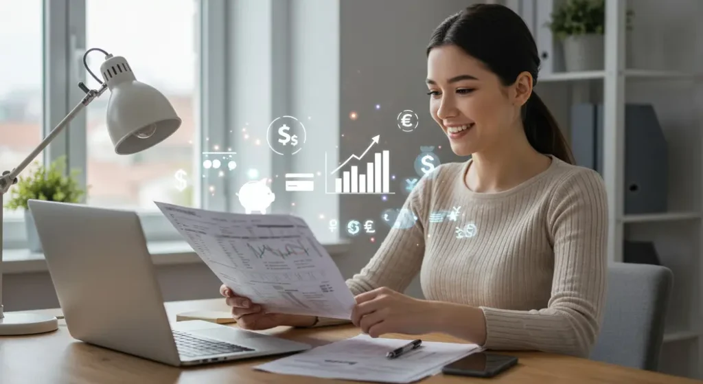 Imagem ilustrativa de planilha financeira e calculadora usada para organizar finanças pessoais com foco no controle do orçamento.