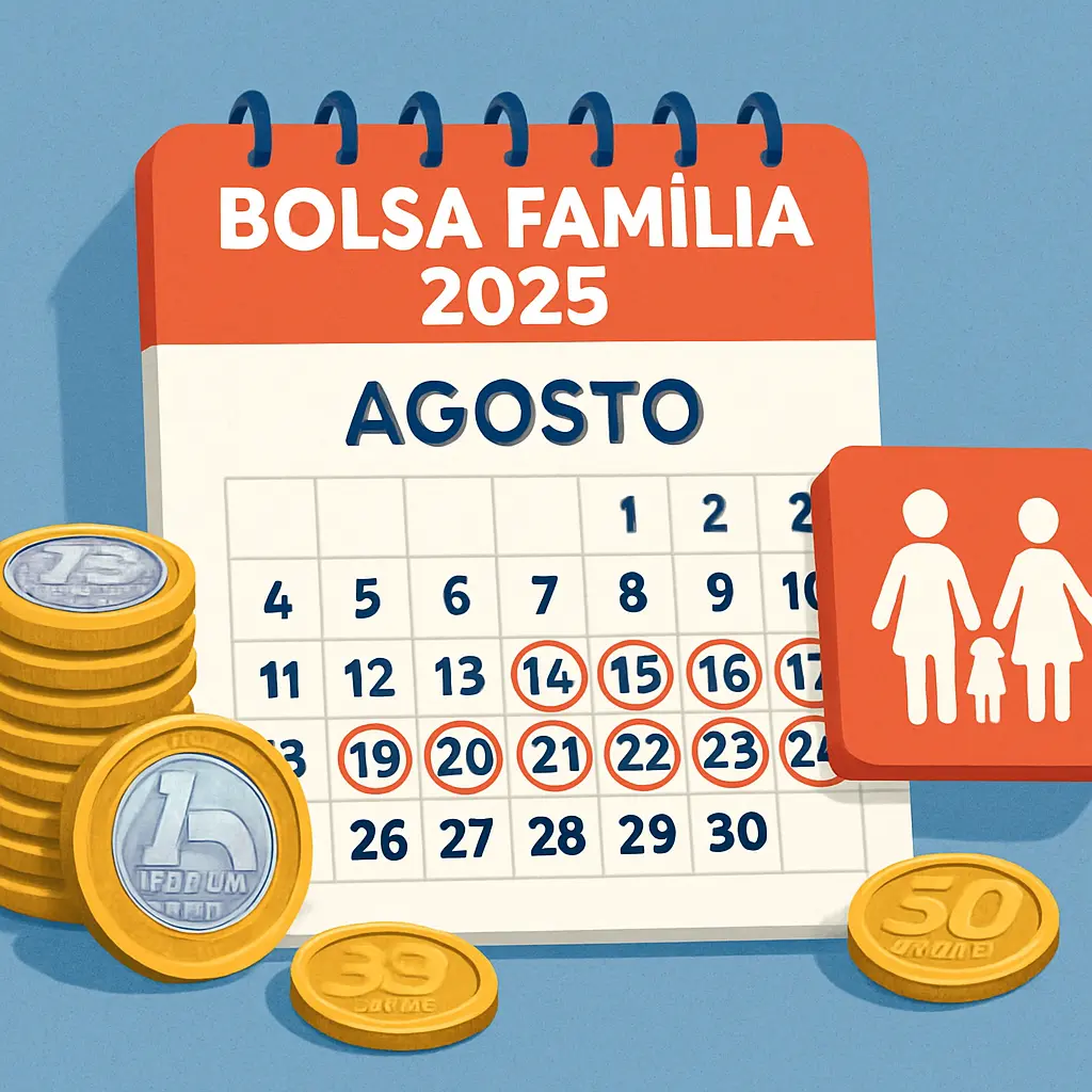 Calendário do Bolsa Família 2025 com datas de pagamento de agosto por NIS, valores atualizados e dúvidas frequentes dos beneficiários.