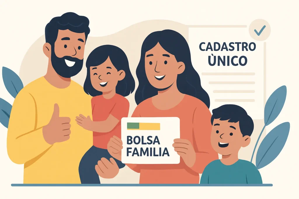 Mãe feliz abraçando seu filho, simbolizando a segurança do Bolsa Família garantida através da inscrição no Cadastro Único.