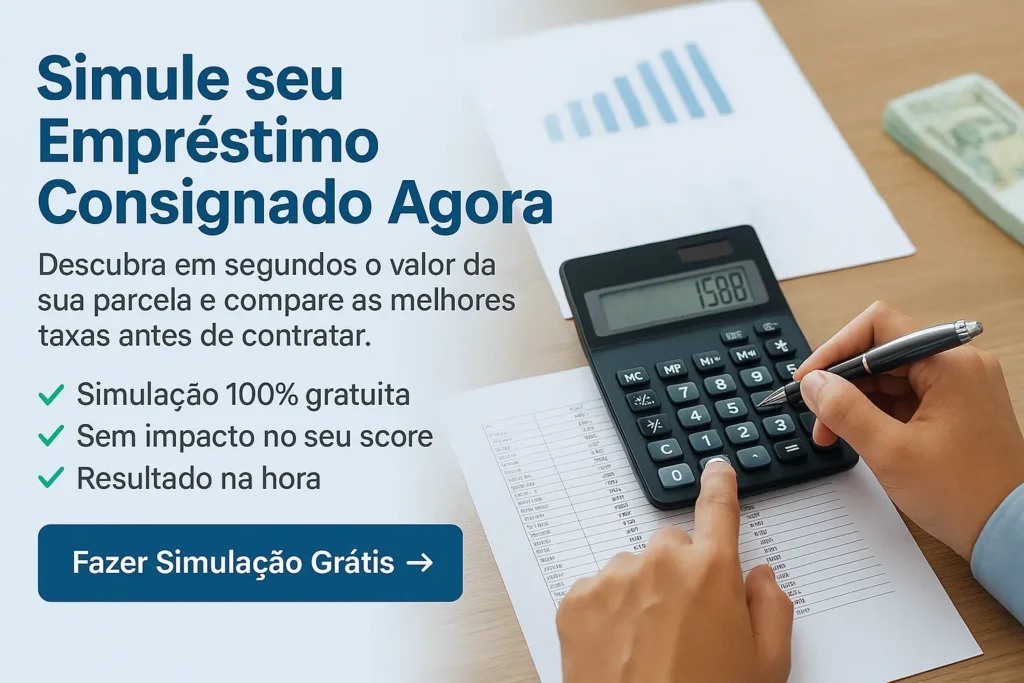 Simule online com nossa calculadora de empréstimo consignado e descubra parcelas, taxas e prazos ideais para seu orçamento.