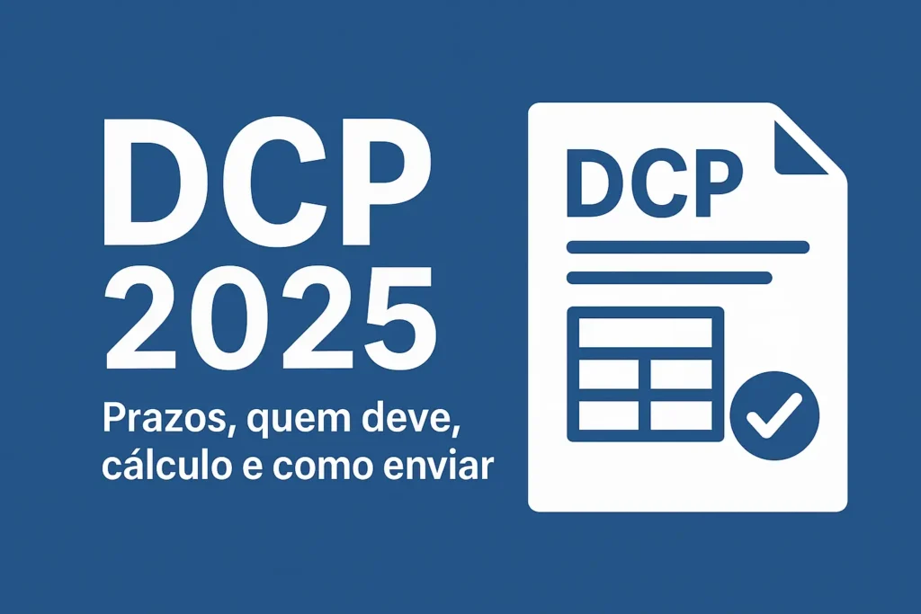 Imagem ilustrativa do DCP 2025 com destaque para prazos, quem deve declarar, cálculo do crédito presumido e envio pelo PGD.