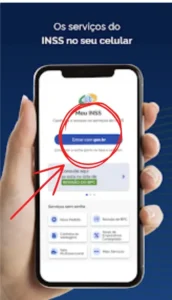Tela inicial do site ou aplicativo Meu INSS, destacando o botão Entrar com gov.br.
