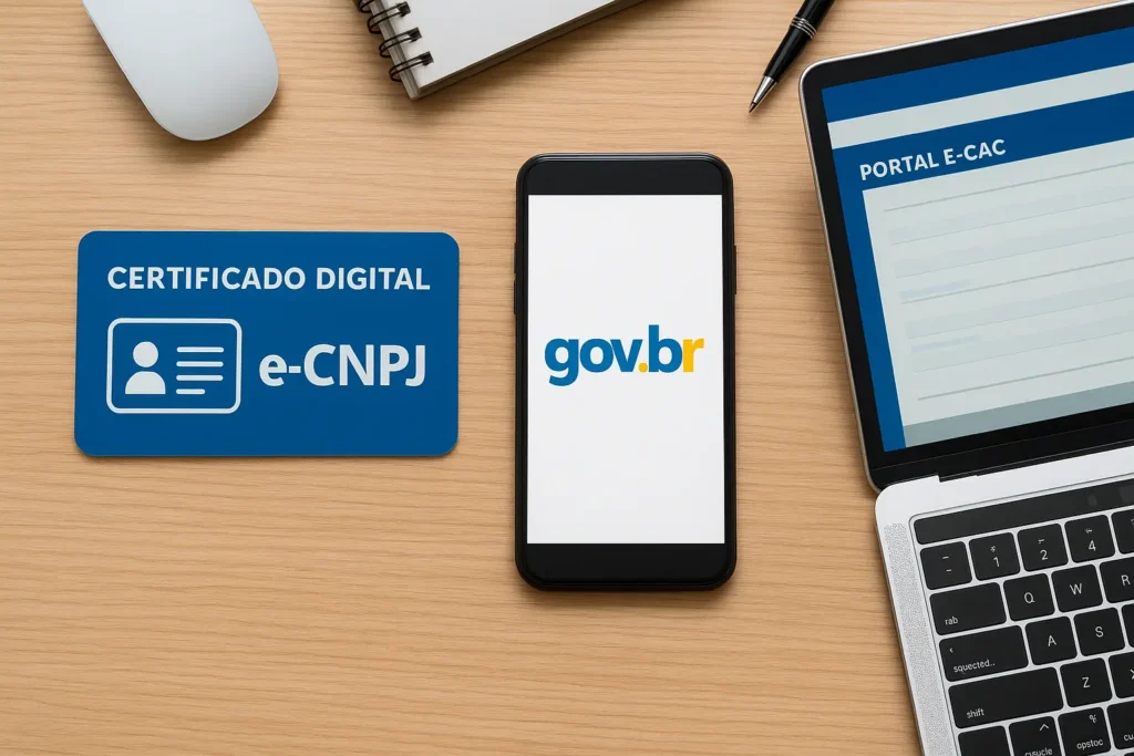 Ferramentas necessárias para acessar o DTE: certificado digital e-CNPJ, conta Gov.br e acesso ao Portal e-CAC.