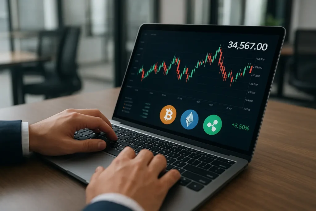 Pessoa em frente a um laptop aprendendo como comprar criptomoedas no Brasil em um guia de 2025.