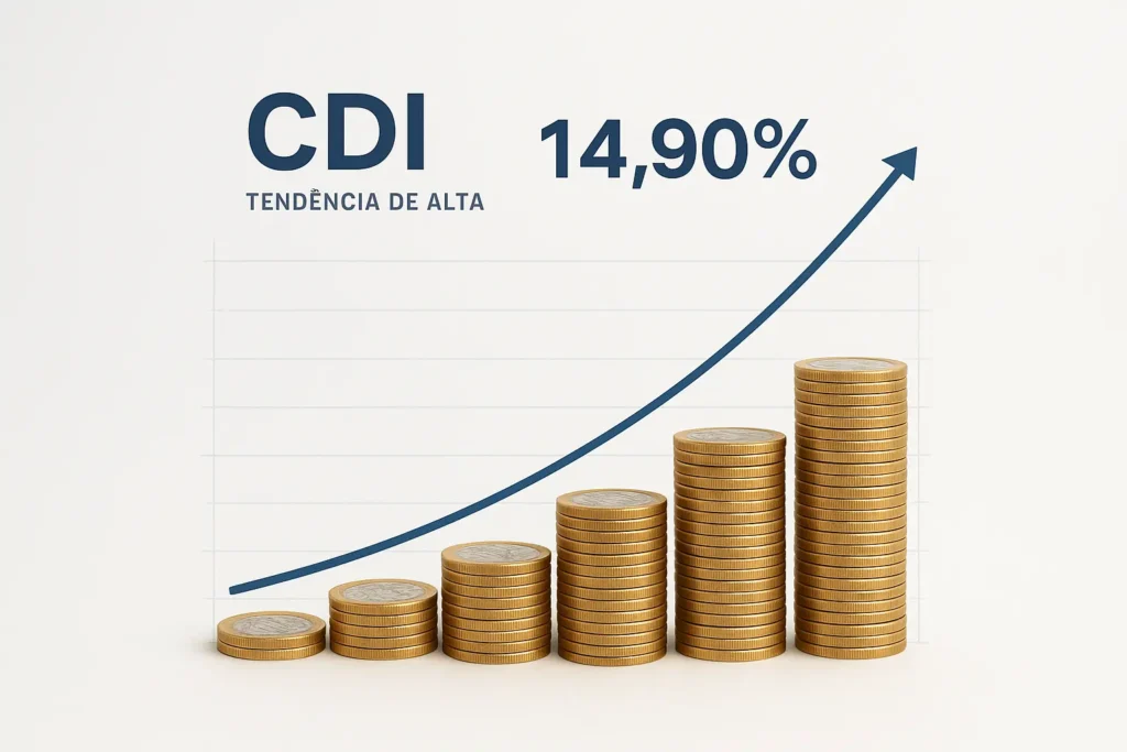 100% CDI hoje rendendo 14,90% com gráfico crescente de investimentos em renda fixa no Brasil