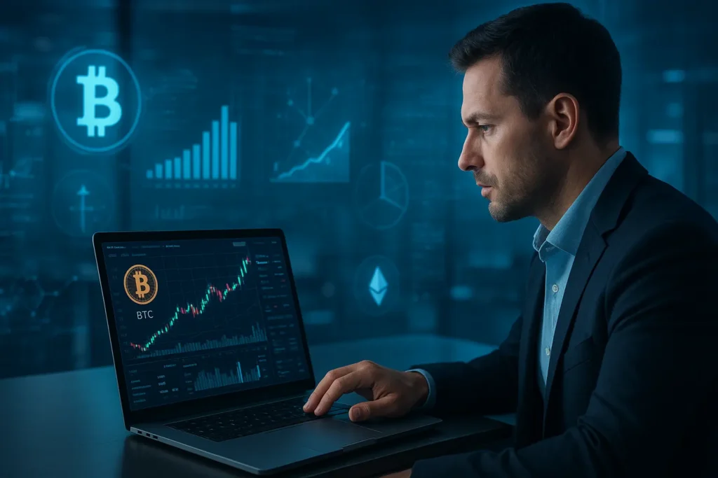 Investidor analisando gráficos de criptomoedas e tokenomics em laptop moderno — guia 2025 sobre análise cripto