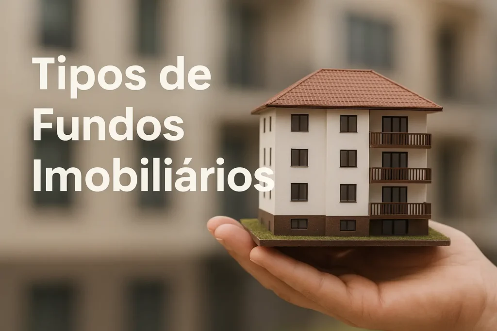 Imagem de um modelo de prédio em miniatura sendo segurado por uma mão, simbolizando fundos imobiliários.