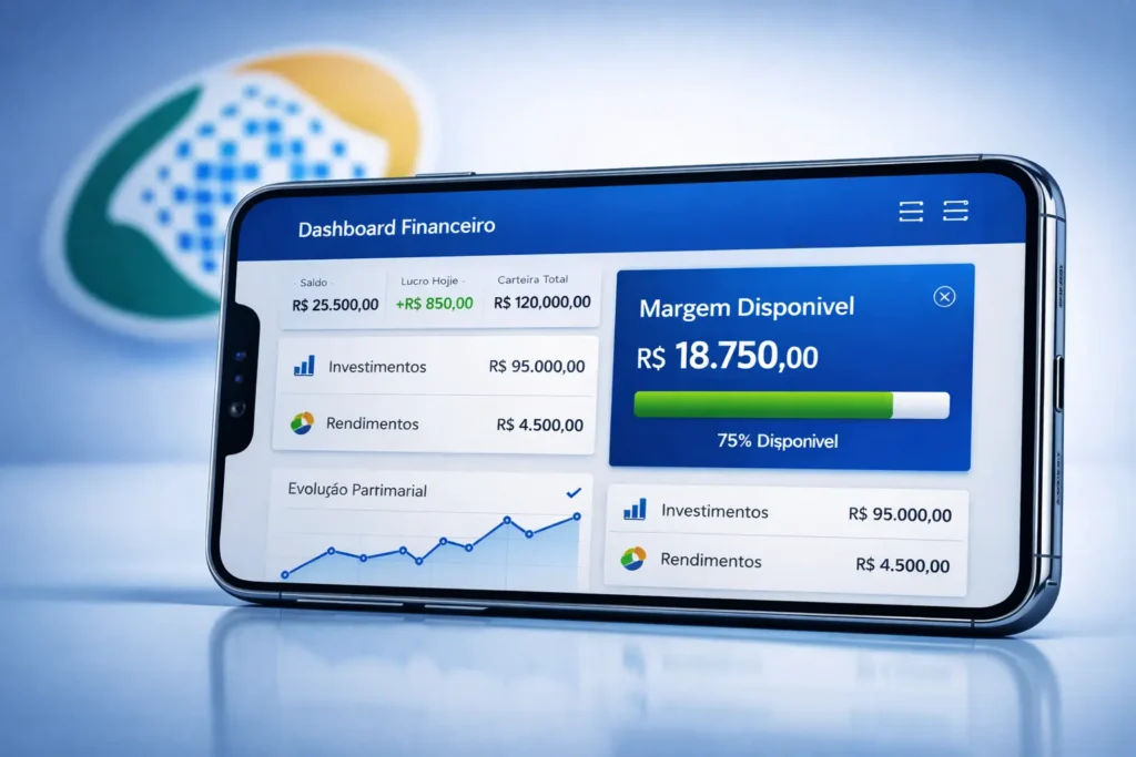 Captura de tela do aplicativo Meu INSS mostrando a seção de Extrato de Empréstimos e consulta de margem consignável.