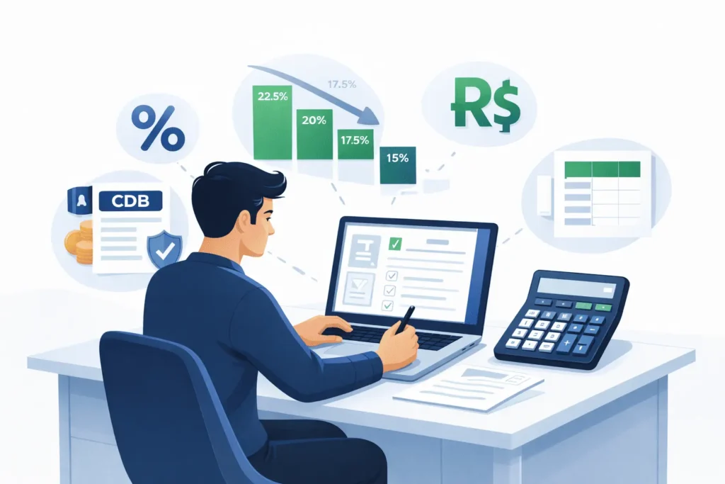Como declarar CDB no Imposto de Renda 2026: simulação de rendimento bruto e líquido com tabela regressiva de IR