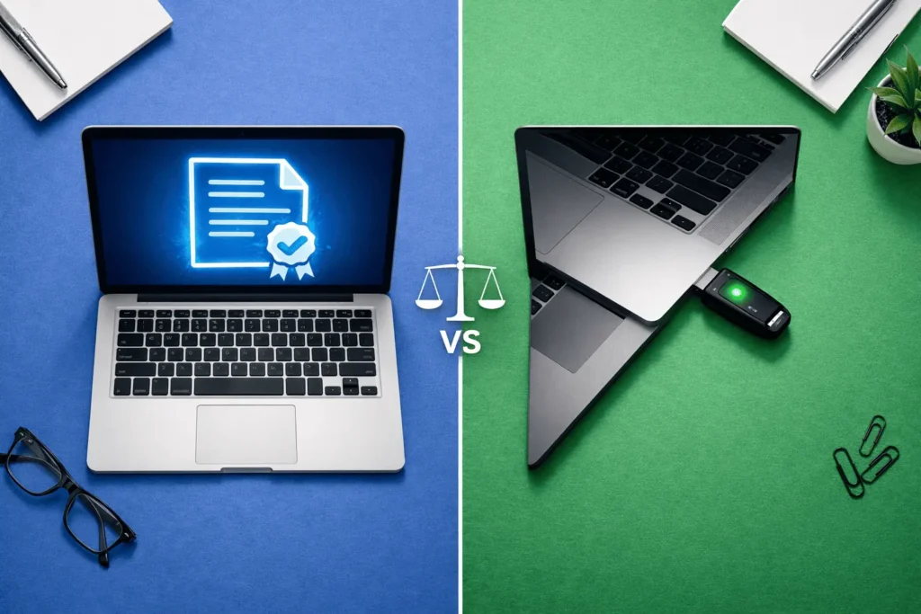 Comparação entre certificado digital A1 no computador e A3 em token USB para ajudar na escolha do tipo ideal em 2026