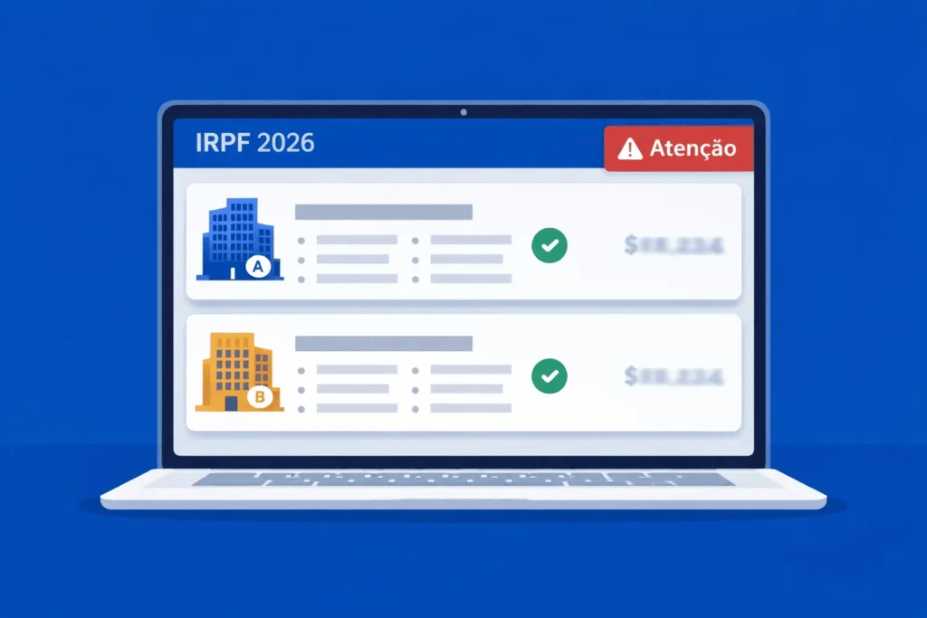 Tela do programa IRPF 2026 com dois registros na ficha de Rendimentos Tributáveis Recebidos de Pessoa Jurídica, cada um com CNPJ de uma empresa diferente