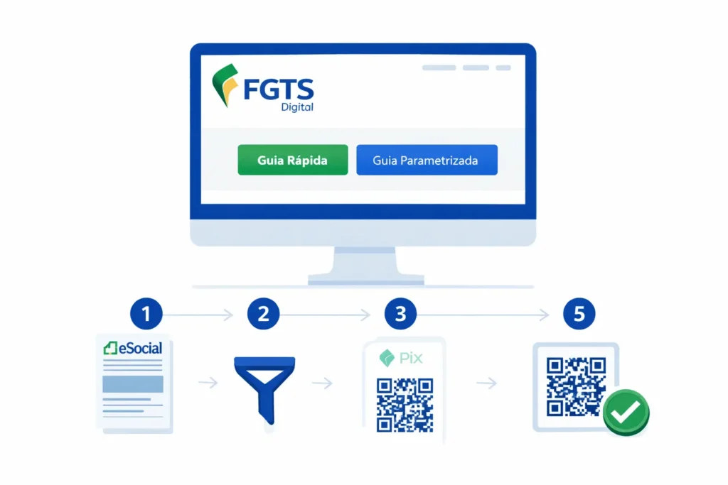 Como emitir a guia do FGTS Digital 2026: diferença entre Guia Rápida e Guia Parametrizada passo a passo