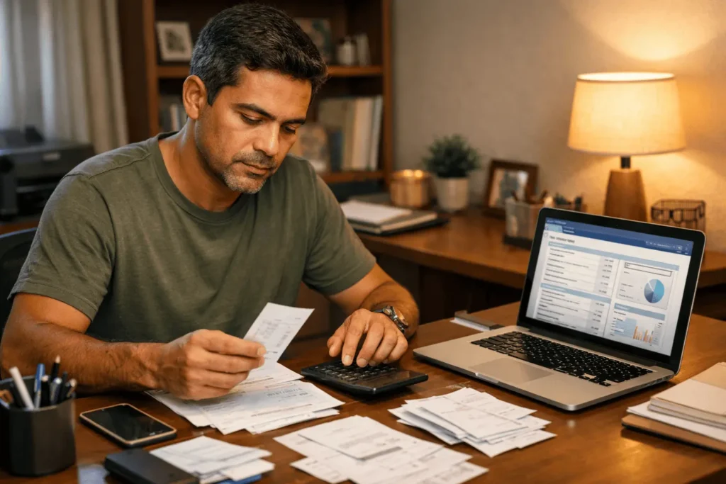 Pessoa organizando documentos para declarar no Imposto de Renda 2026 e aumentar a restituição