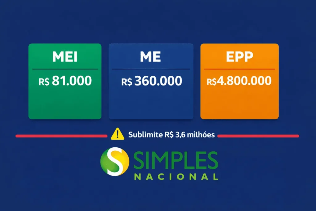 Limite do Simples Nacional 2026: MEI R$ 81 mil, Microempresa R$ 360 mil e EPP R$ 4,8 milhões com sublimite de R$ 3,6 milhões para ICMS e ISS