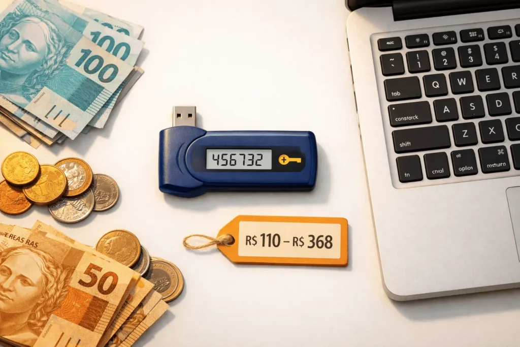 Token USB e laptop com valores de certificado digital em 2026 para comparar preços entre as autoridades certificadoras ICP-Brasil