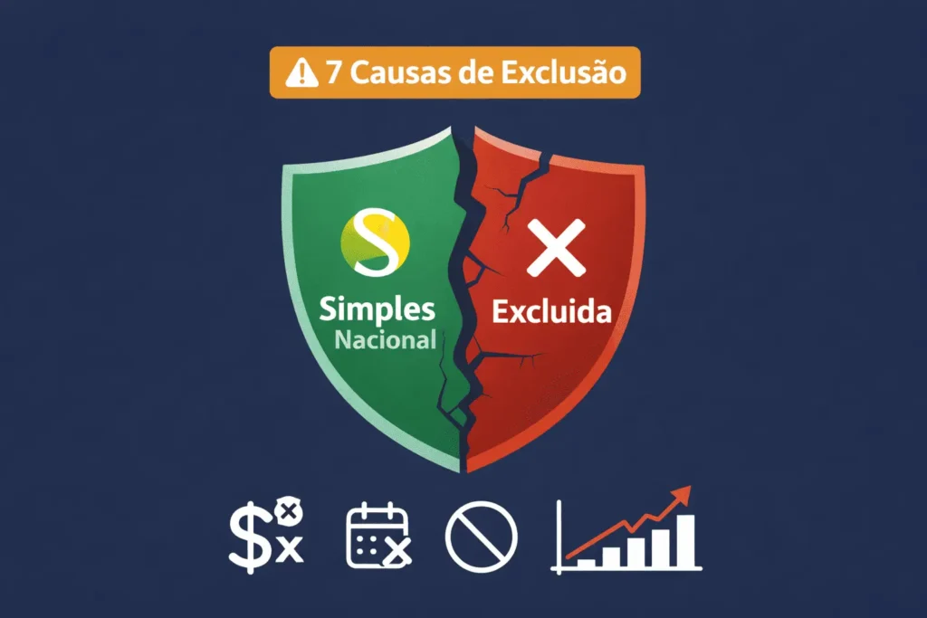 Desenquadramento do Simples Nacional 2026: empresa excluída do regime por excesso de faturamento, débitos ou atividade vedada — 7 causas e como evitar